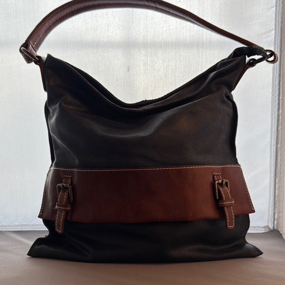 NINO BOSSI | Women's  Black and Brown Leather Shoulder Bag - Picture 6 of 7